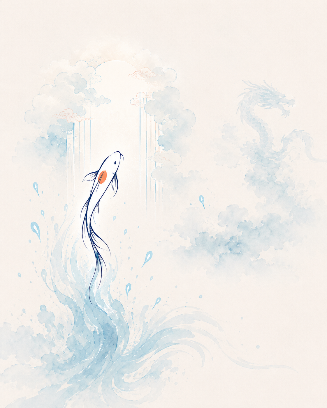 Ilustración de la leyenda de la carpa koi